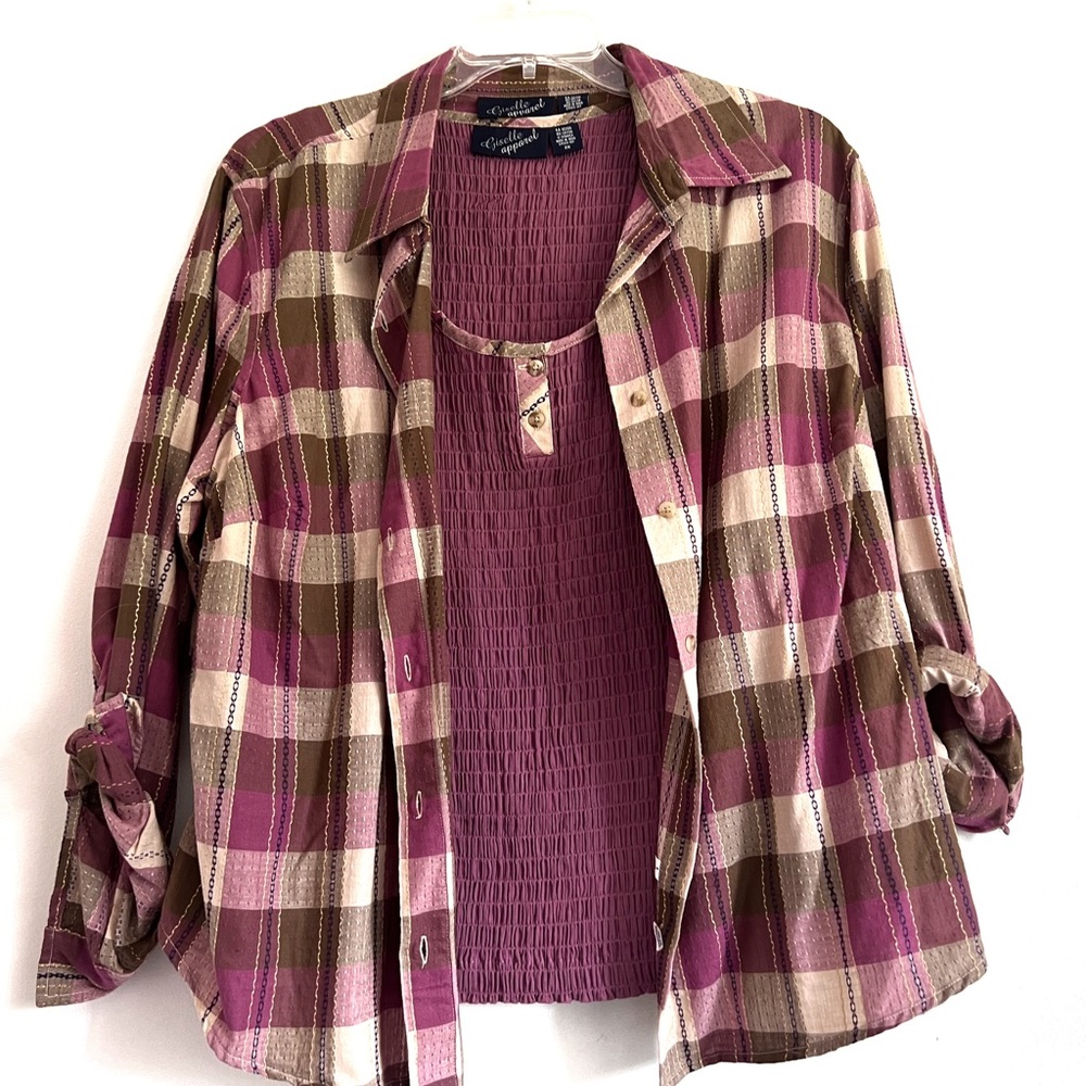 Women’s Giselle Apparel Purple Plaid 2 Piece Set with Tank Top Size 2x
